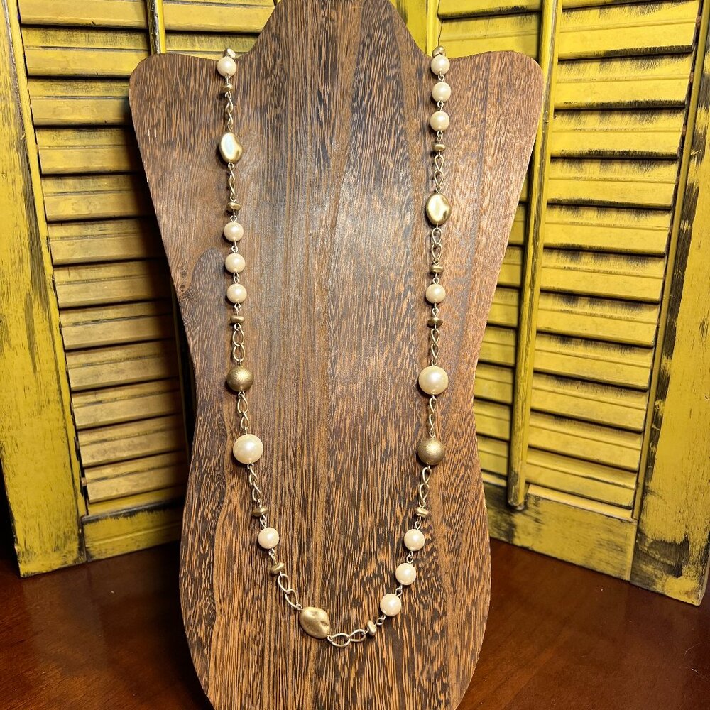 Lia Sophia Goldtone and Faux Pearl Layering Neccklace